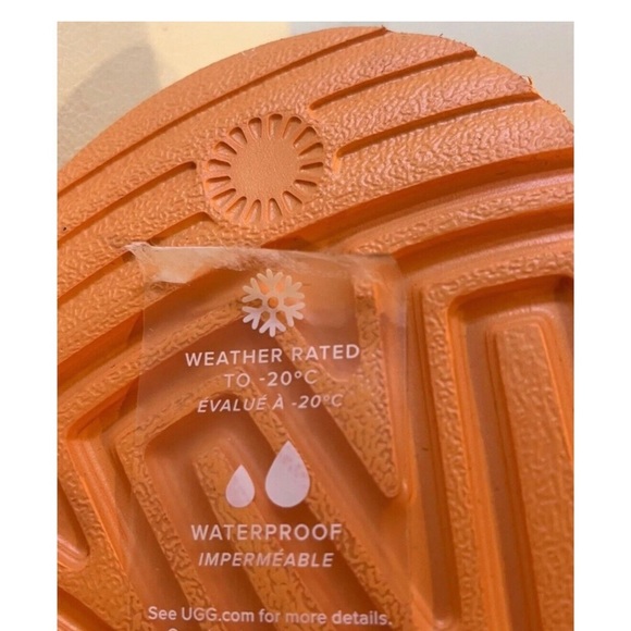 NEW UGG CLASSIC PAPAYA ORANGE CLEAR MINI WATERPROOF RAIN BOOTS Size 6 - Picture 9 of 10